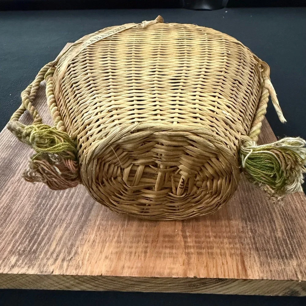 Vintage Habanero Anejo Wicker Wrapped Tequila Bottle Glass Decanter Rope Strap